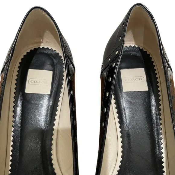 Coach Jude Patent Leather Black Parchment Studded Tassel Kitten Heels Women 10 - Picture 6 of 11
